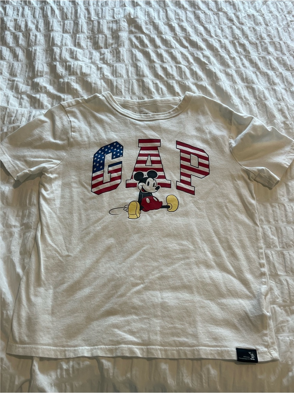 GAP White Kids Tee with American Flag GAP Letters & Mickey